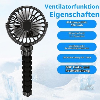 Ventilátor do kočárku Vicloon, přenosný ventilátor s klipem, otočný o 360°, černý - 500 mAh