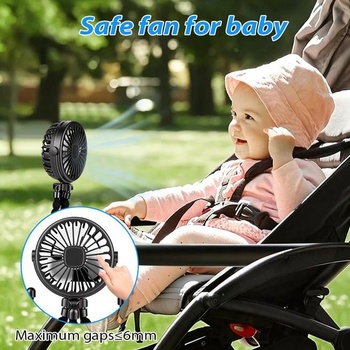 Ventilátor do kočárku Vicloon, přenosný ventilátor s klipem, otočný o 360°, černý - 500 mAh