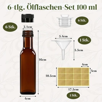 6 fľaštičiek na olej 100 ml, fľaštičky na olivový olej so skrutkovacím uzáverom