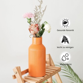 Váza z pampasové trávy, 20 cm, keramická, matně oranžová, kulatá, moderní design pro estetickou