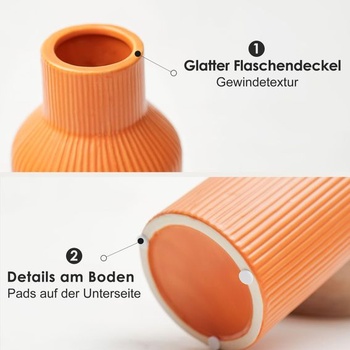 Váza z pampasové trávy, 20 cm, keramická, matně oranžová, kulatá, moderní design pro estetickou