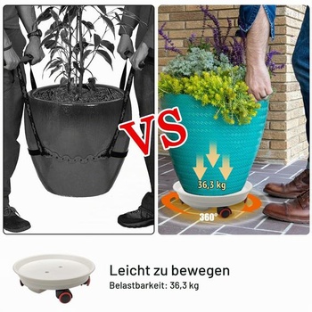 2 vozíky na rastliny s kolieskami, 30cm silný stôl na rastliny s miskou na vodu – nosnosť 36 kg (biela,