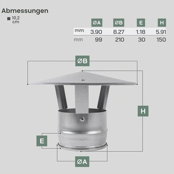Kryt kouřovodu komína Vent Systems 100 mm - Kryt kamna/komína z pozinkované oceli s dešťovou