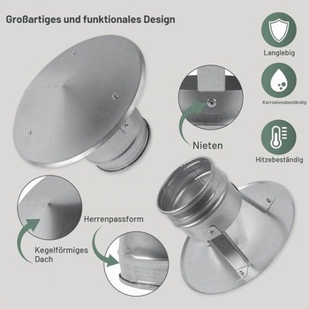 Kryt kouřovodu komína Vent Systems 100 mm - Kryt kamna/komína z pozinkované oceli s dešťovou