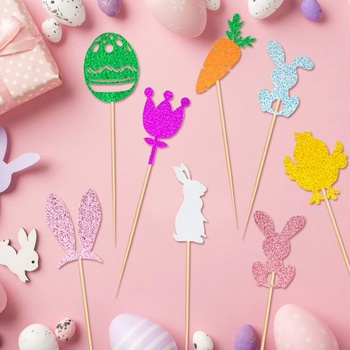 Velikonoční ozdoby na muffiny, 16 ks zajíčků na ozdoby na muffiny, velikonoční ozdoby na dorty,