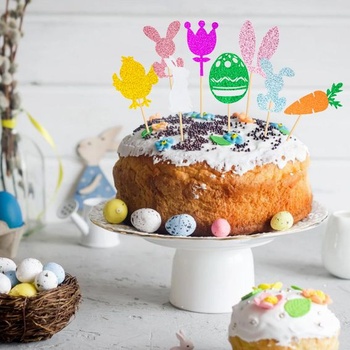 Velikonoční ozdoby na muffiny, 16 ks zajíčků na ozdoby na muffiny, velikonoční ozdoby na dorty,