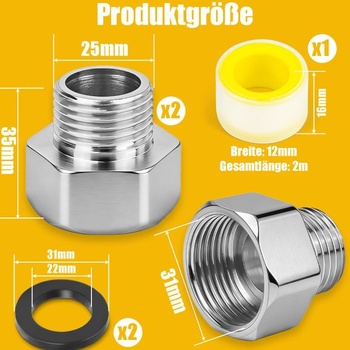 2 kusy redukce z 1 palec na 3/4 palce, nerezová redukce, adaptér z 1 palec na 3/4 palce, voda s