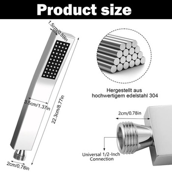 Ručná sprcha z nerezovej ocele, hranatá, úsporná sprchová hlavica
