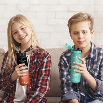 Fľaša na vodu HoneyHolly 500ml, nepriepustná s časovou značkou, detská fľaša na pitie, športová