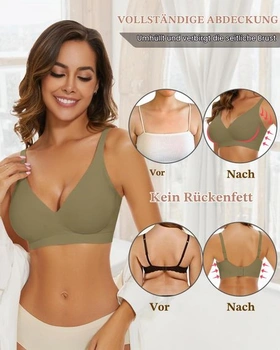 Dámská podprsenka WOWENY bez kostic, výstřih do V, s vyztužením, bezešvá, měkké pohodlí, XXL, tmavě
