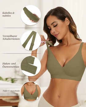 Dámská podprsenka WOWENY bez kostic, výstřih do V, s vyztužením, bezešvá, měkké pohodlí, XXL, tmavě