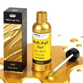 Akrylová barva Nicpro zlatá metalická, 60 ml zlatá plátková…