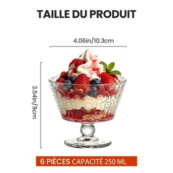 Sklenené dezertné misky, 250 ml, priehľadné, s reliéfnym vzorom, všestranný model pre ovocné šaláty,