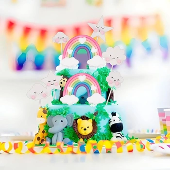 8dielna sada dúhových dekorácií na torty, roztomilé keramické ozdoby na torty, ozdoba na tortu vo
