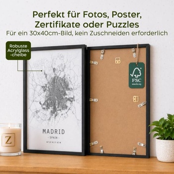 Fotorámik Zenacolor 30x40 cm, drevo, čierna - ochranná fólia proti poškriabaniu, flexibilné zavesenie