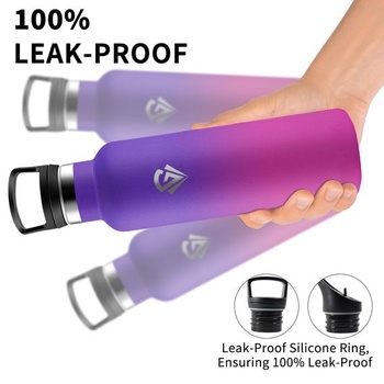 Nerezová fľaša na vodu, 750 ml, so slamkou, bez BPA, na kempovanie, jogu, fialovo-ružová, g 750 ml