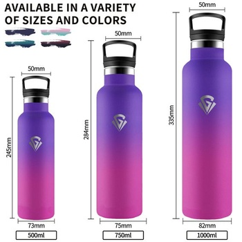 Nerezová fľaša na vodu, 750 ml, so slamkou, bez BPA, na kempovanie, jogu, fialovo-ružová, g 750 ml