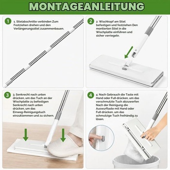 Mop s upínacím systémem, automatická výměna hadříku, na čištění podlah