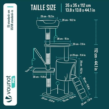 Šplhací strom pre mačky VOUNOT®, výška 112 cm, stabilný viacúrovňový šplhací strom so škrabadlami,