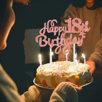 Dekorácia na tortu k 12. narodeninám, ružovo-zlatá, s balónikom v tvare srdca a hviezdy, trblietavá