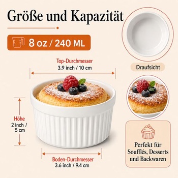 WERTIOO misky na Crème Brûlée, 4 kusy, 8 oz/237 ml, misky na suflé 8 oz/237 ml 4