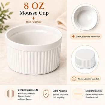 WERTIOO misky na Crème Brûlée, 4 kusy, 8 oz/237 ml, misky na suflé 8 oz/237 ml 4