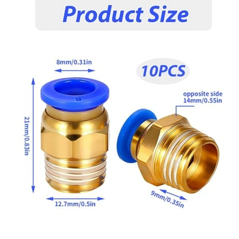10 kusů přímých fitinek s vnějším průměrem trubky 8 mm x vnějším závitem 1/4 BSP pro systémy