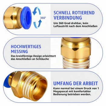 10 kusů přímých fitinek s vnějším průměrem trubky 8 mm x vnějším závitem 1/4 BSP pro systémy