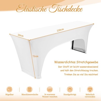 2 prémiové nepromokavé elastické ubrusy na pivní stůl, 220 x 50 cm, se 4 kapsami na nohy ve spodní