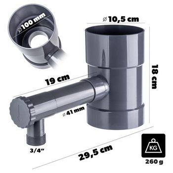 KADAX Zberač dažďovej vody 100 mm, Zberač dažďovej vody do zvodu, Odvádzač dažďovej vody s integrovaným