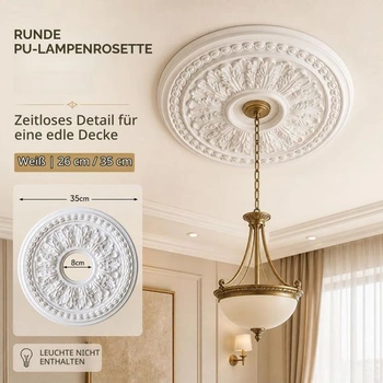 Okrúhly PU panel lampy, vnútorný priemer 8 cm, vonkajší priemer 26 cm, stropná rozeta, biela stropná