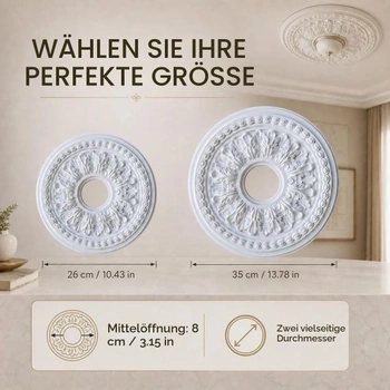 Okrúhly PU panel lampy, vnútorný priemer 8 cm, vonkajší priemer 26 cm, stropná rozeta, biela stropná