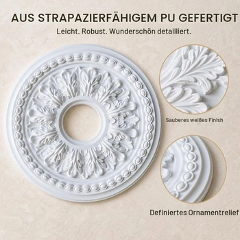 Okrúhly PU panel lampy, vnútorný priemer 8 cm, vonkajší priemer 26 cm, stropná rozeta, biela stropná
