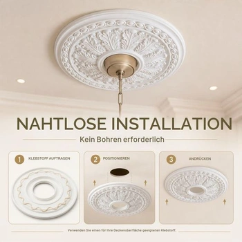 Okrúhly PU panel lampy, vnútorný priemer 8 cm, vonkajší priemer 26 cm, stropná rozeta, biela stropná