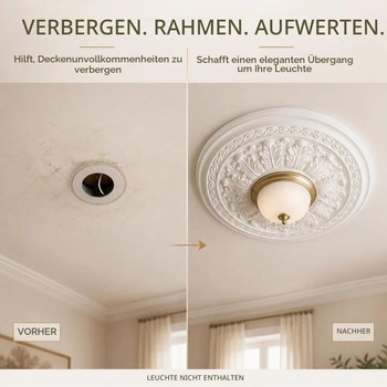 Okrúhly PU panel lampy, vnútorný priemer 8 cm, vonkajší priemer 26 cm, stropná rozeta, biela stropná