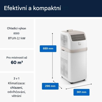 Mobilná klimatizácia, až 60 m², 65 dB, 8300 BTU, biela - A