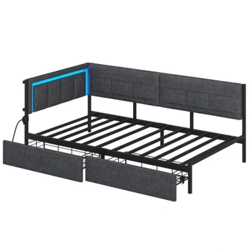 Rám postele DJ505674_1, 90 x 200 cm, s 2 zásuvkami, sivá - A