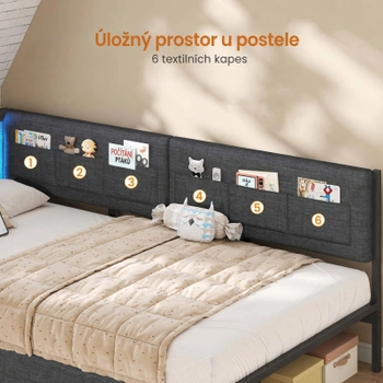 Rám postele DJ505674_1, 90 x 200 cm, se 2 zásuvkami, šedá - A