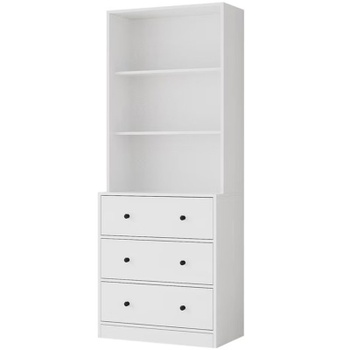 6poschodová knižnica XFT-002, s 3 zásuvkami, 40 × 60 × 180 cm, biela - B