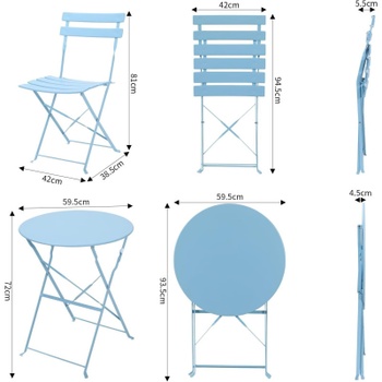 Skladacie bistro set WD-S123, 3dielny, stôl a 2 stoličky, modrá - N