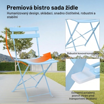 Skladacie bistro set WD-S123, 3dielny, stôl a 2 stoličky, modrá - N