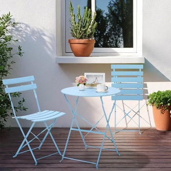 Skládací bistro set WD-S123, 3dílný, stůl a 2 židle, modrá - N