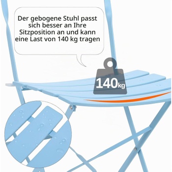 Skladacie bistro set WD-S123, 3dielny, stôl a 2 stoličky, modrá - N