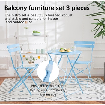 Skladacie bistro set WD-S123, 3dielny, stôl a 2 stoličky, modrá - N