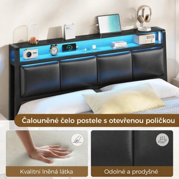 Rám postele s osvetlením a nabíjacou stanicou DJ505163_2, 140 x 200 cm, čierna - A