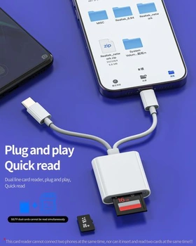 Adaptér USB-C a Lightning, čítačka kariet SD a Micro SD pre Apple, iPhone 16, 15, 14, iPad, MacBook