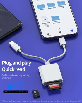 Adaptér USB-C a Lightning, čtečka karet SD a Micro SD pro Apple, iPhone 16, 15, 14, iPad, MacBook