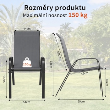 Stohovateľné záhradné stoličky so zvýšeným operadlom YTC-301, 54 x 69 x 93 cm, súprava 6 kusov, šedá - N