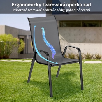 Stohovateľné záhradné stoličky so zvýšeným operadlom YTC-301, 54 x 69 x 93 cm, súprava 6 kusov, šedá - N