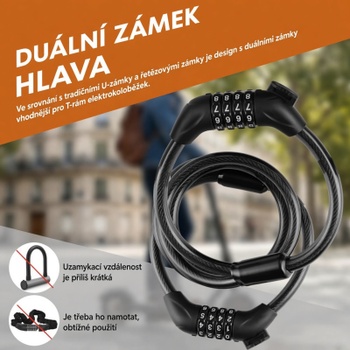 Zámok na bicykel a kolobežku GK102.705, dvojitý kombinačný zámok, 125 cm, 12 mm, čierny - N